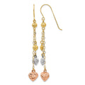 14k Tri-color Puff Heart Dangle Earrings