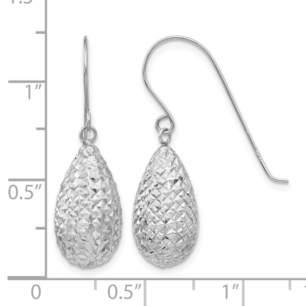 14k White Gold Puff Teardrop Earrings