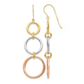 14k Tri-color Triple Circle Dangle Earrings