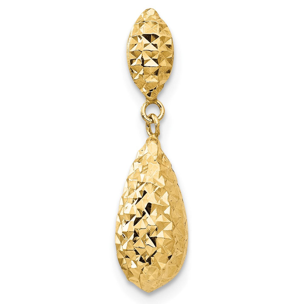 Single 14k Diamond-cut Puff Teardrop Dangle Earring