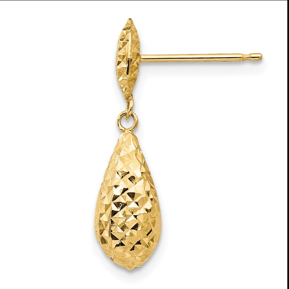 Single 14k Diamond-cut Puff Teardrop Dangle Earring