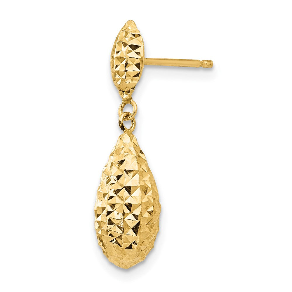 Single 14k Diamond-cut Puff Teardrop Dangle Earring