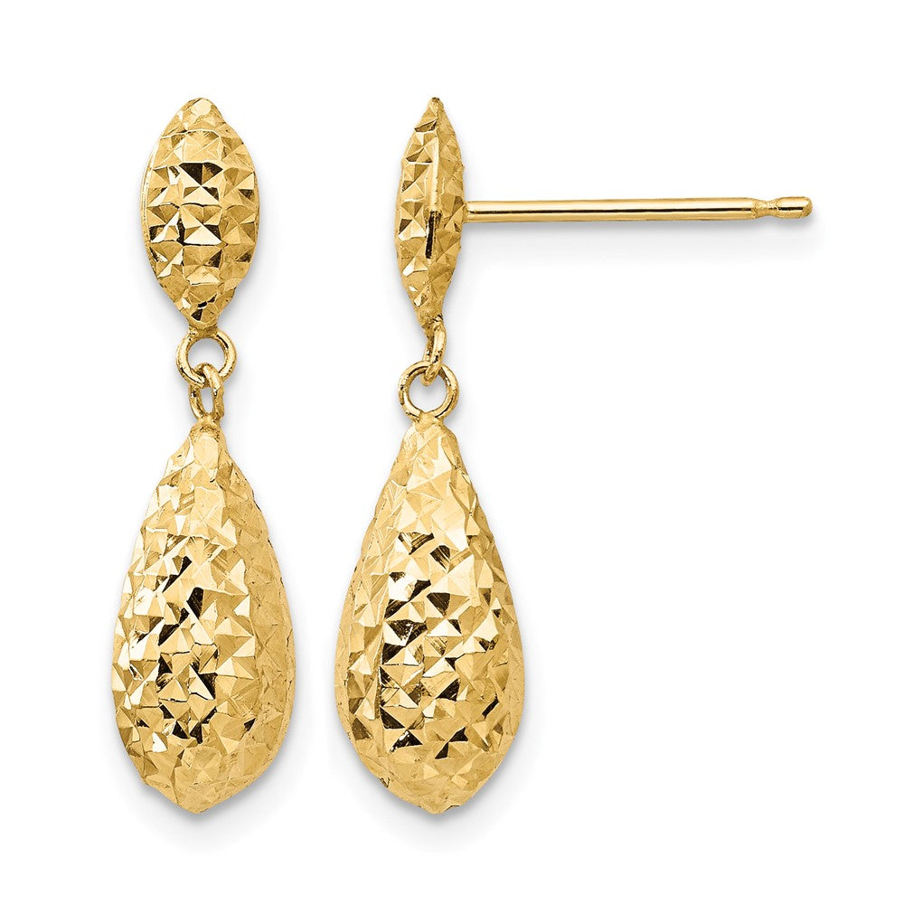 14k Diamond-cut Puff Teardrop Dangle Earrings