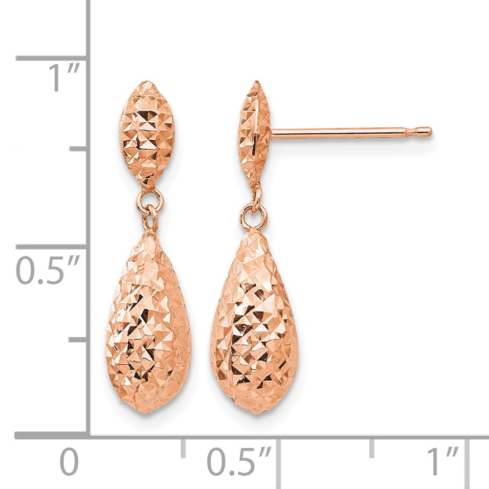 14k Rose Gold Diamond-cut Puff Teardrop Dangle Earrings
