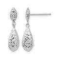 14k White Gold Diamond-cut Puff Teardrop Dangle Earrings