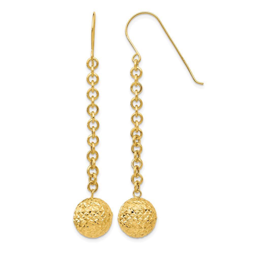14k Diamond-cut Hollow Bead Dangle Earrings