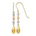 14k Tri-color Diamond-cut Teardrop Beaded Puff Dangle Earrings