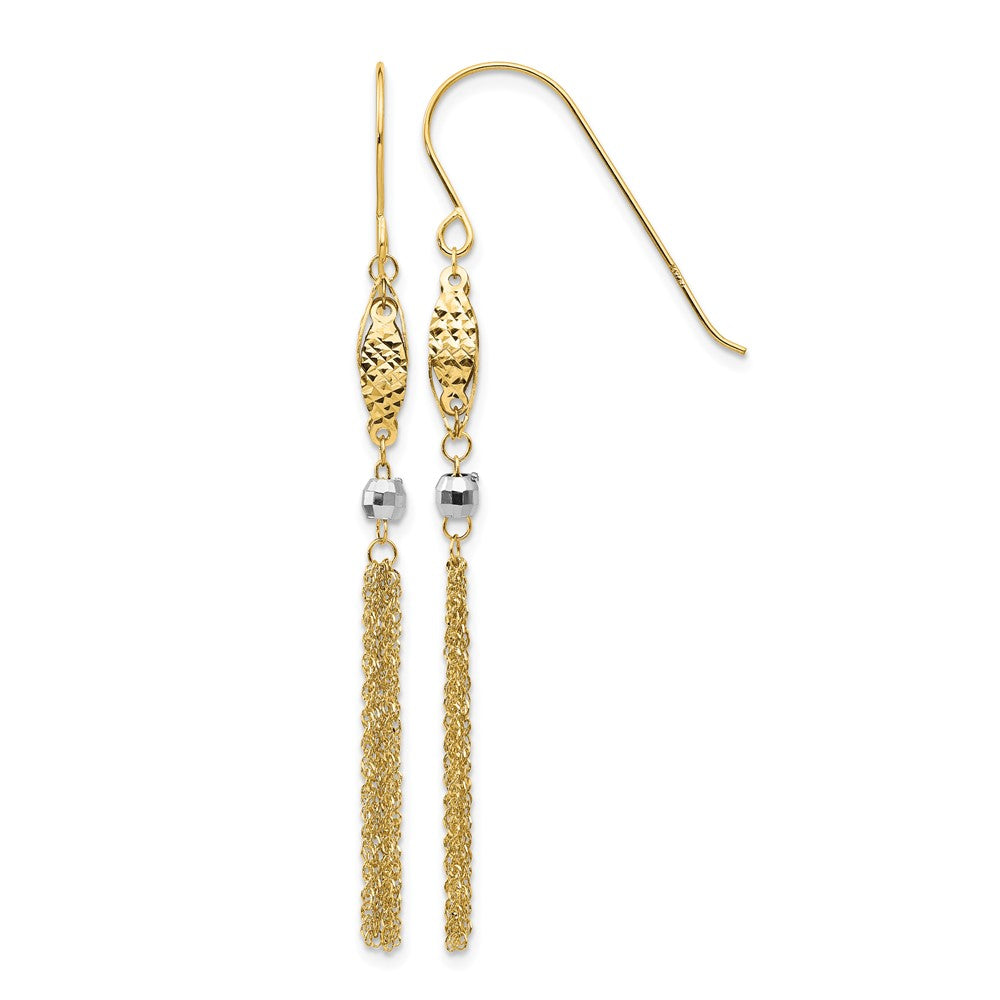 14k Two-tone Bead and Chain Dangle Earrings