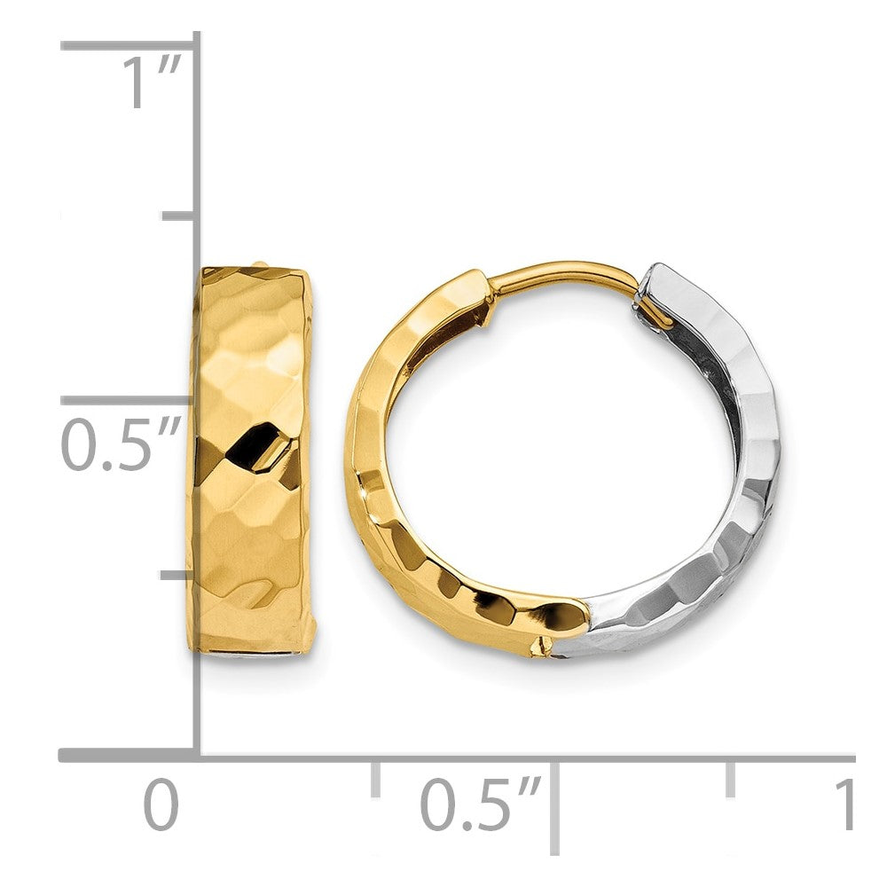 14k Two-tone Textured Hinged Hoop Earrings