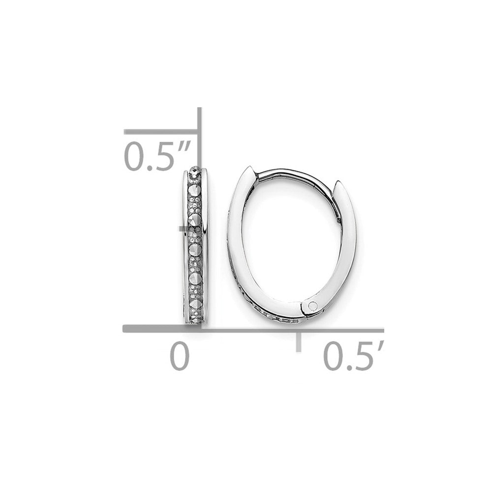 14k White Gold Diamond-cut Oval Hinged Hoop Earrings