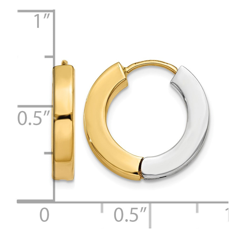 14k Two-tone Gold Polished Hollow Hinged Hoop Earrings