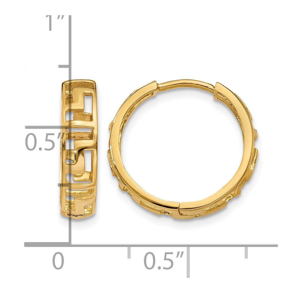 14k Greek Key Hinged Hoop Earrings