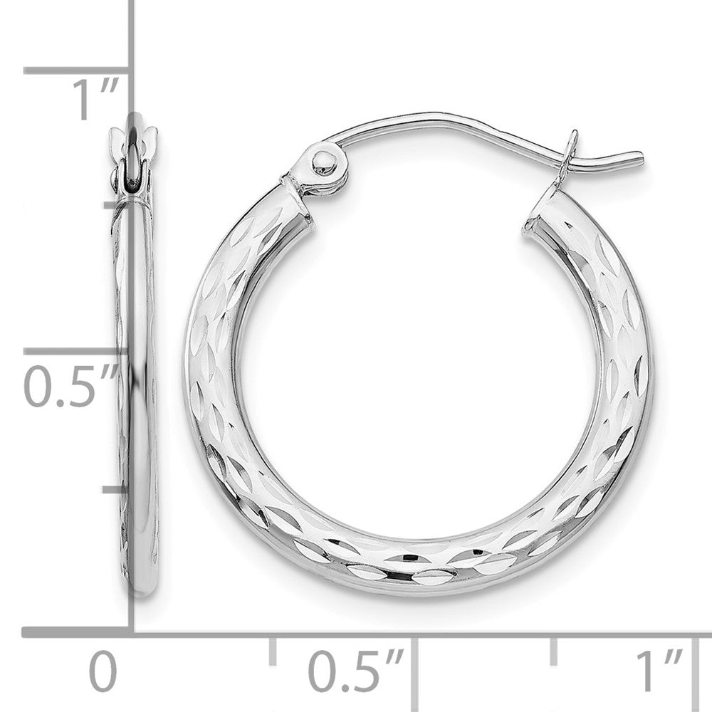14K White Gold Diamond-cut 2.5x20mm Hollow Hoop Earrings
