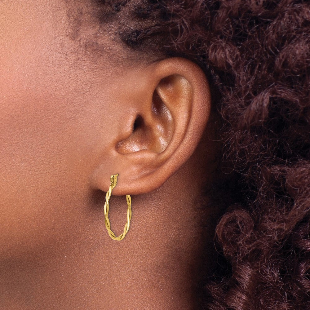 14k Polished Twisted Circle Hoop Earrings