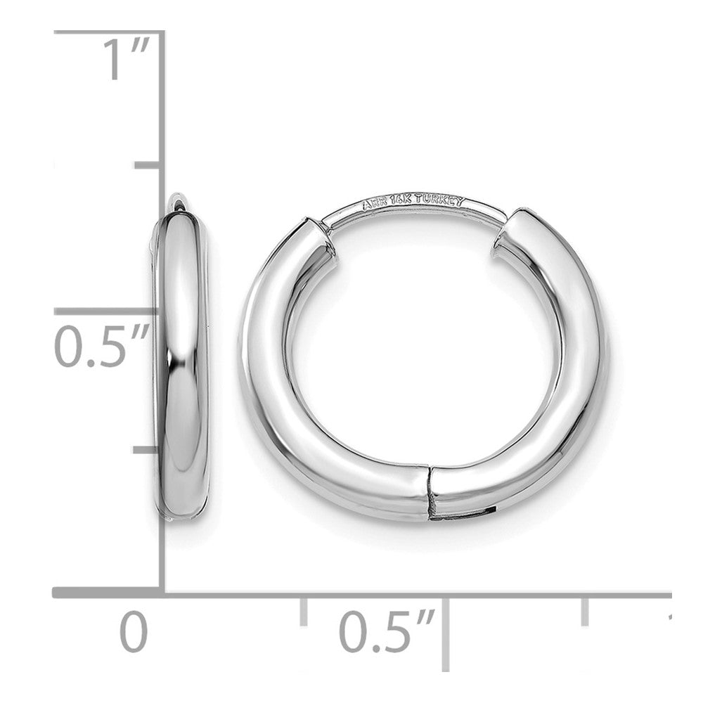 14K White Gold Polished Hollow Hinged Hoop Earrings