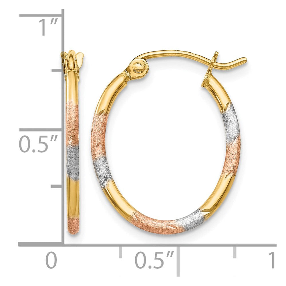 14K w/White and Rose Rhodium Diamond Cut Hoop Earrings