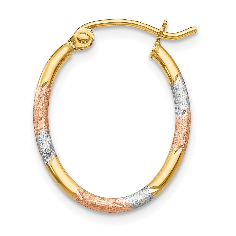 Single 14K w/White and Rose Rhodium Diamond Cut Hoop Earring