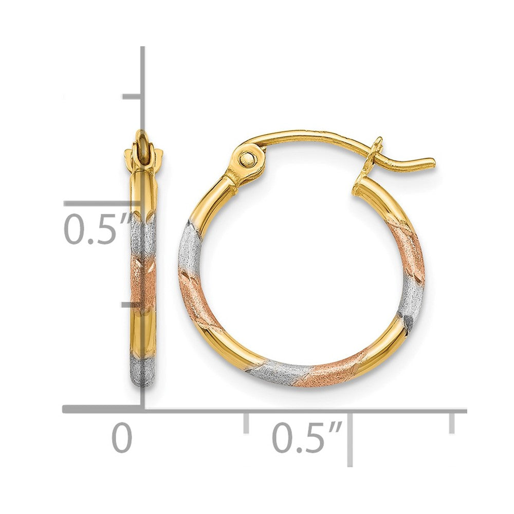 14K w/White and Rose Rhodium 1.5mm Satin & D/C Hoop Earrings
