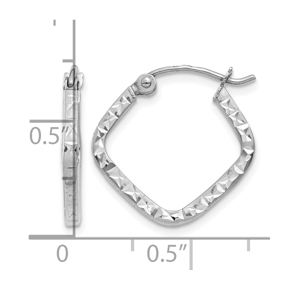 14K White Gold Diamond Cut Squared Hoop Earrings