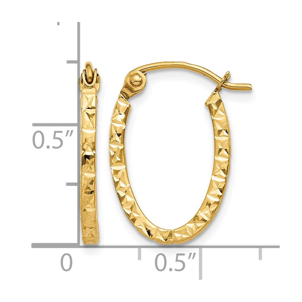 14K Diamond Cut Oval Hollow Hoop Earrings