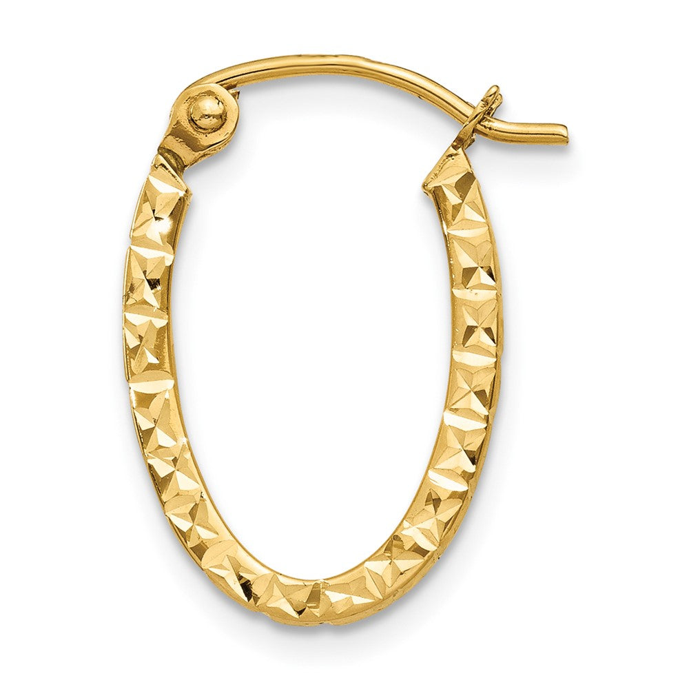Single 14K Diamond Cut Oval Hollow Hoop Earring