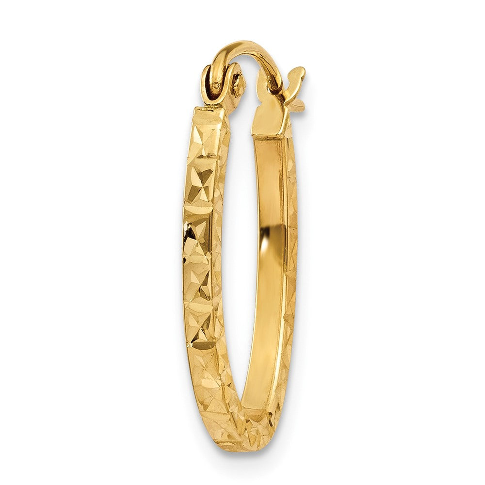 Single 14K Diamond Cut Oval Hollow Hoop Earring