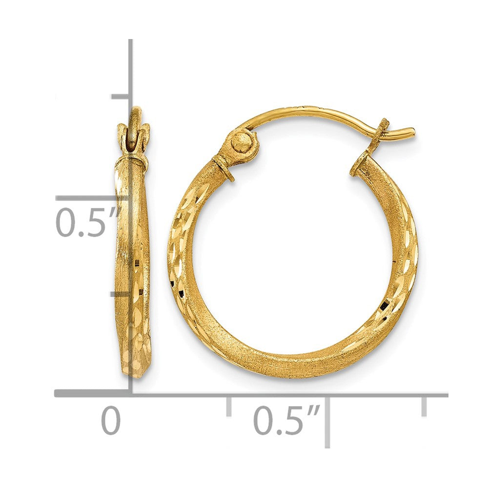 14K Satin Diamond Cut Hollow Twisted Hoop Earrings