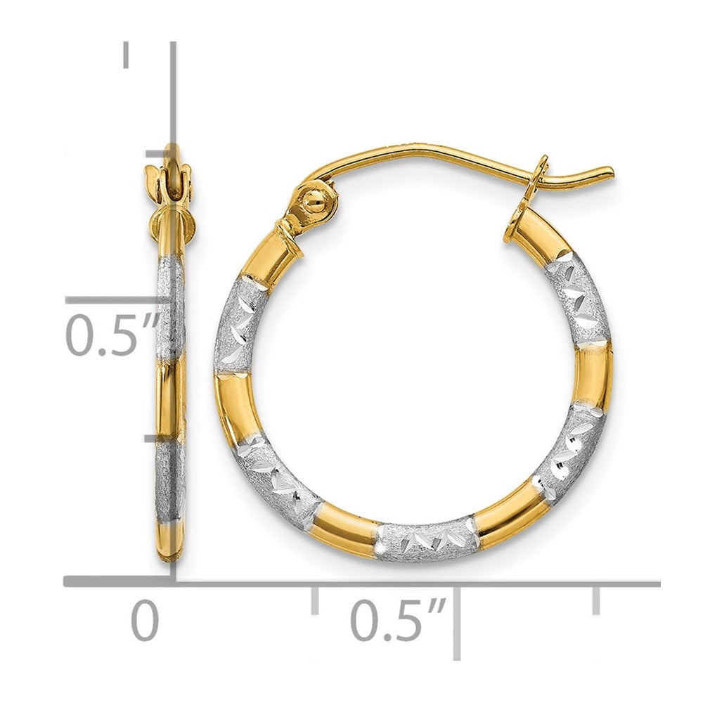 14k w/ White Rhodium Diamond-cut Hoop Earrings