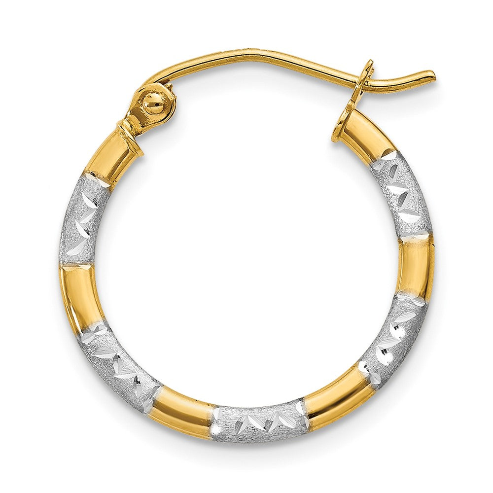 Single 14K w/White Rhodium Diamond Cut Hoop Earring