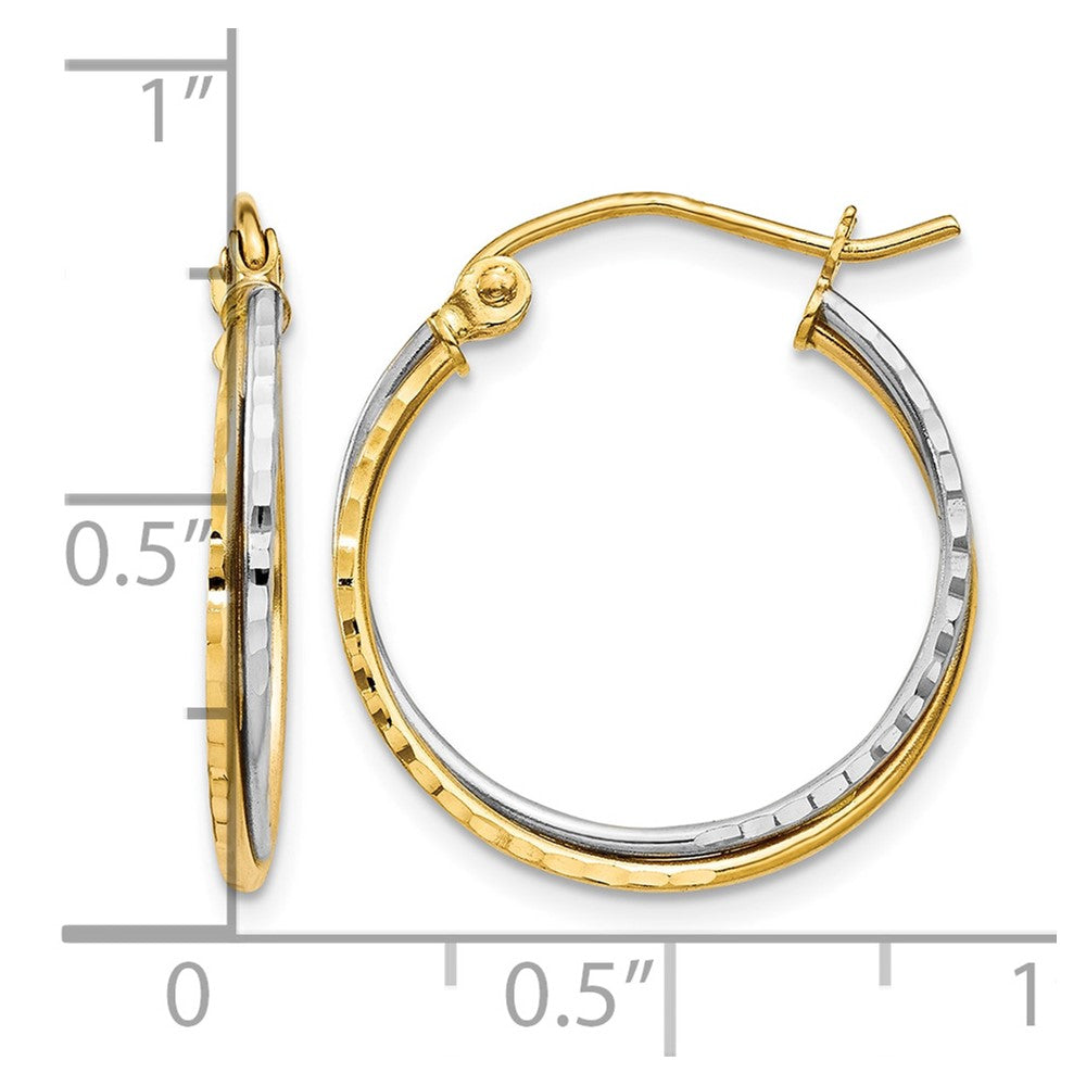 14K Yellow and White Gold Diamond Cut Twisted Hoop Earrings