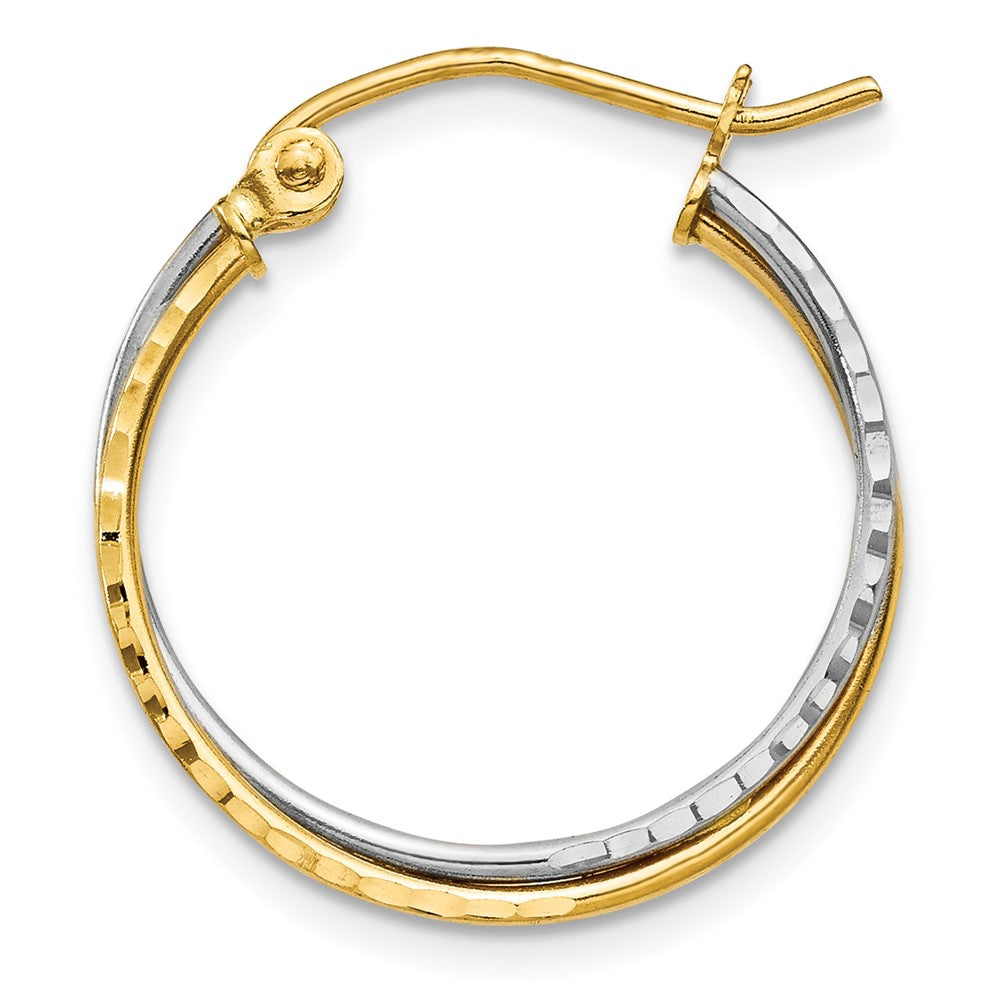Single 14K Yellow and White Gold Diamond Cut Twisted Hoop Earring