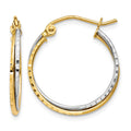 14K Yellow and White Gold Diamond Cut Twisted Hoop Earrings