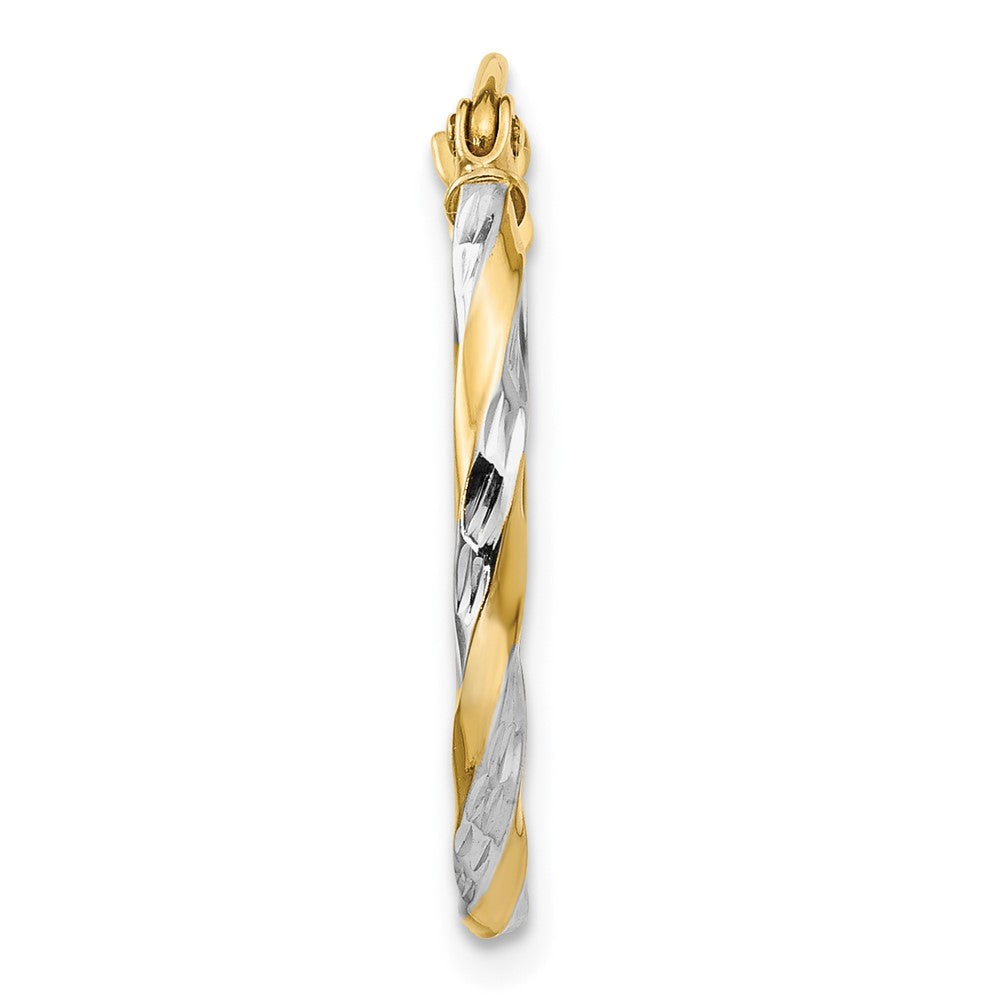 Single 14K & Rhodium Hollow Twisted Hoop Earring