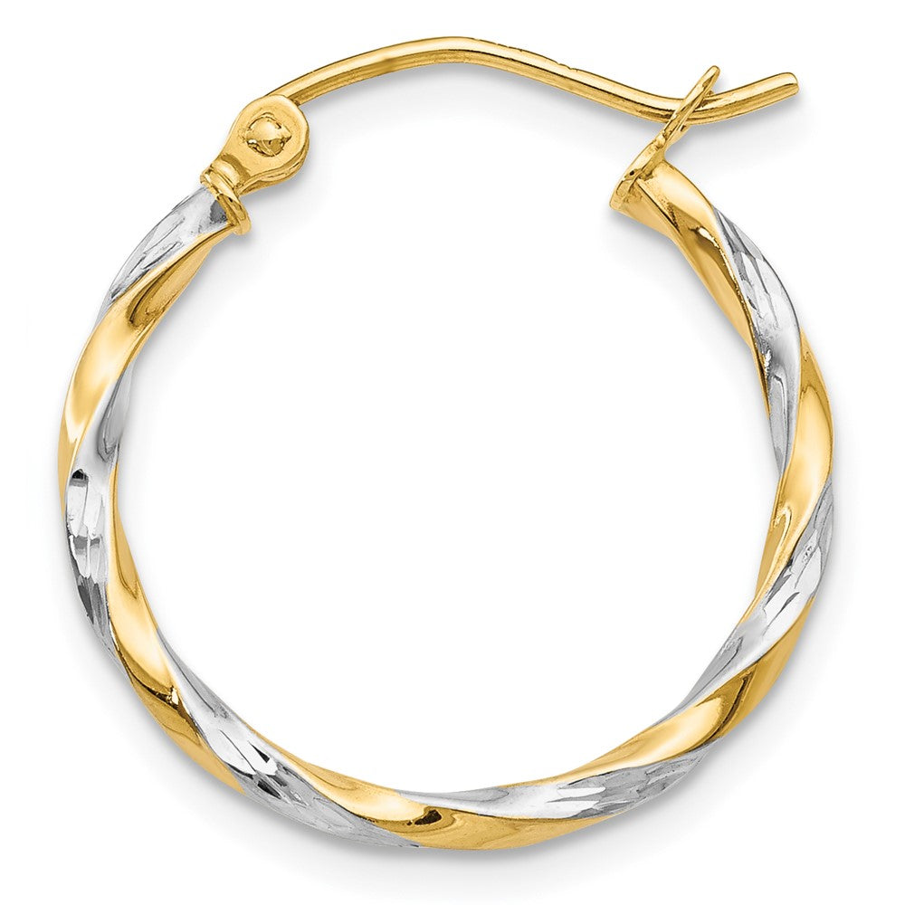 Single 14K & Rhodium Hollow Twisted Hoop Earring