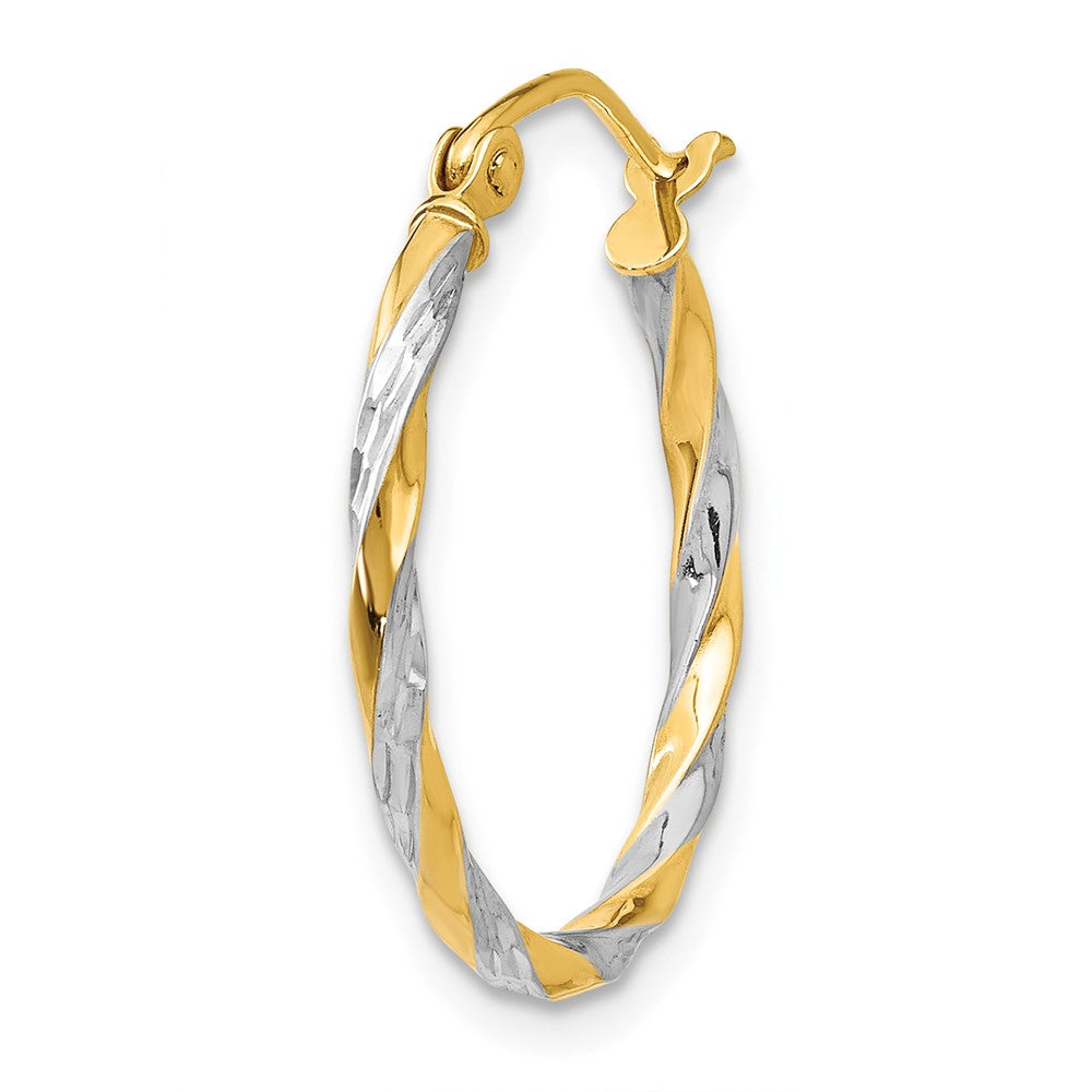 Single 14K & Rhodium Hollow Twisted Hoop Earring
