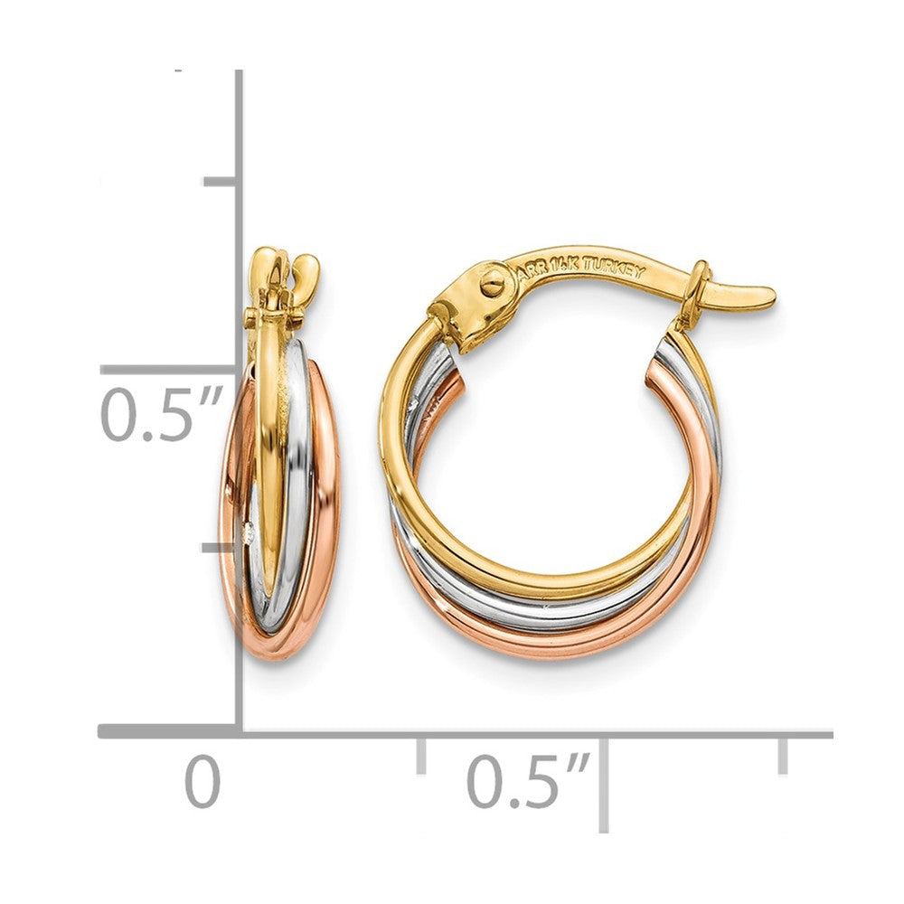 14k Tri-color Twisted Hoop Earrings