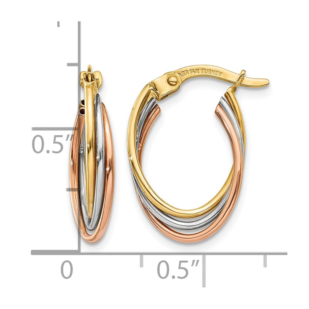 14k Tri-color Twisted Hoop Earrings