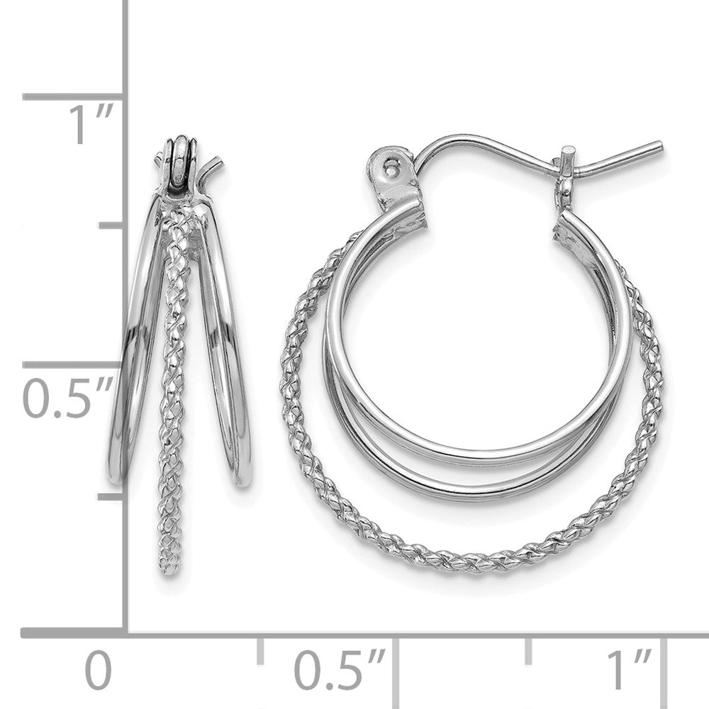 14k White Gold Polished and Textured Circle Hoop Earrings