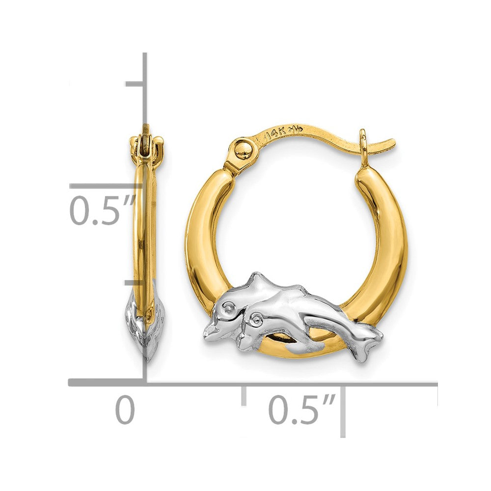 14K & Rhodium Dolphin Hoop Earrings