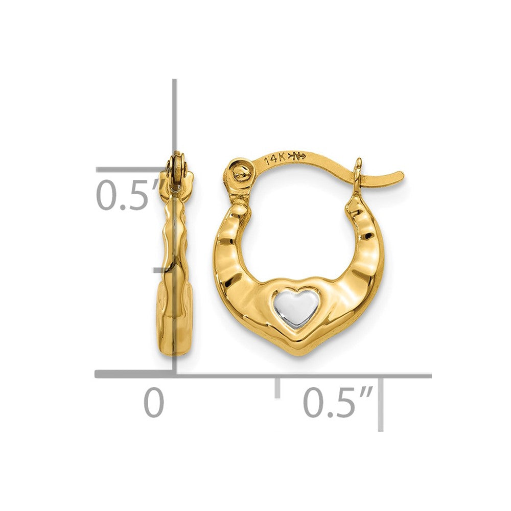 14K & Rhodium Heart Hollow Hoop Earrings