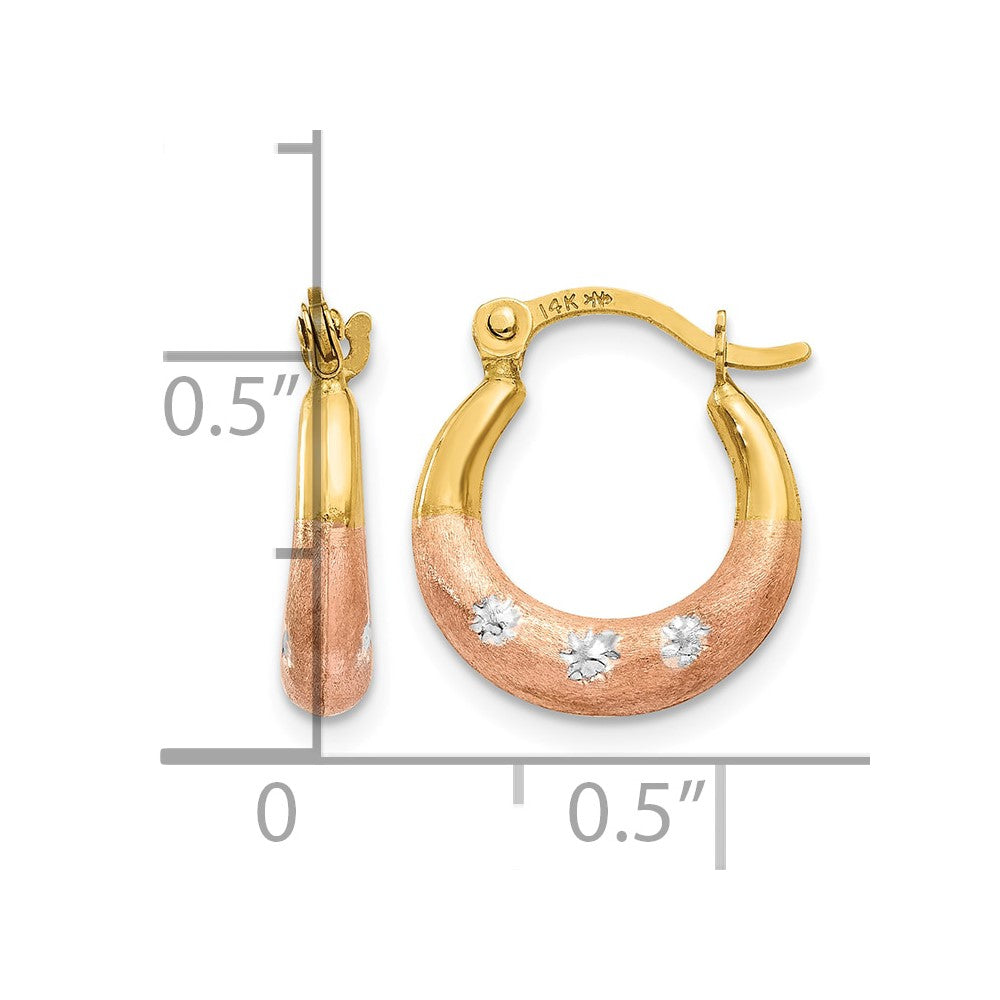 14K & White and Rose Rhodium Flower Hoop Earrings