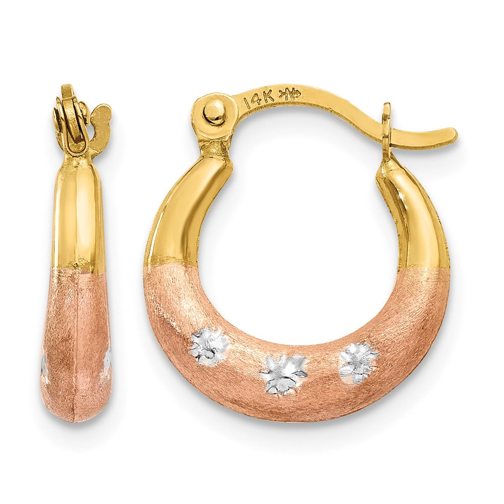 14K & White and Rose Rhodium Flower Hoop Earrings