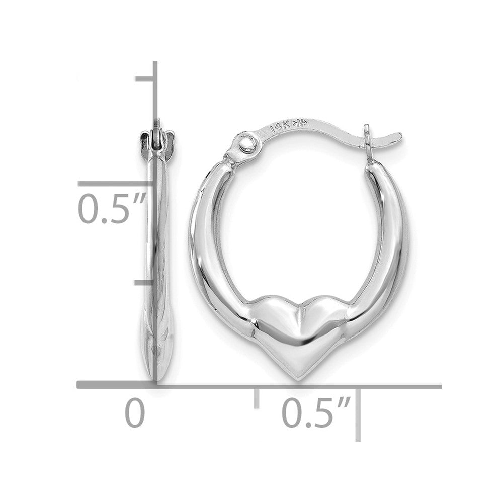 14k White Gold Heart Hoop Earrings