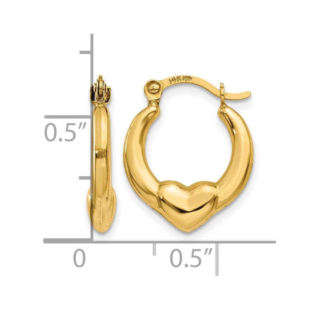 14K Hollow Heart Hoop Earrings