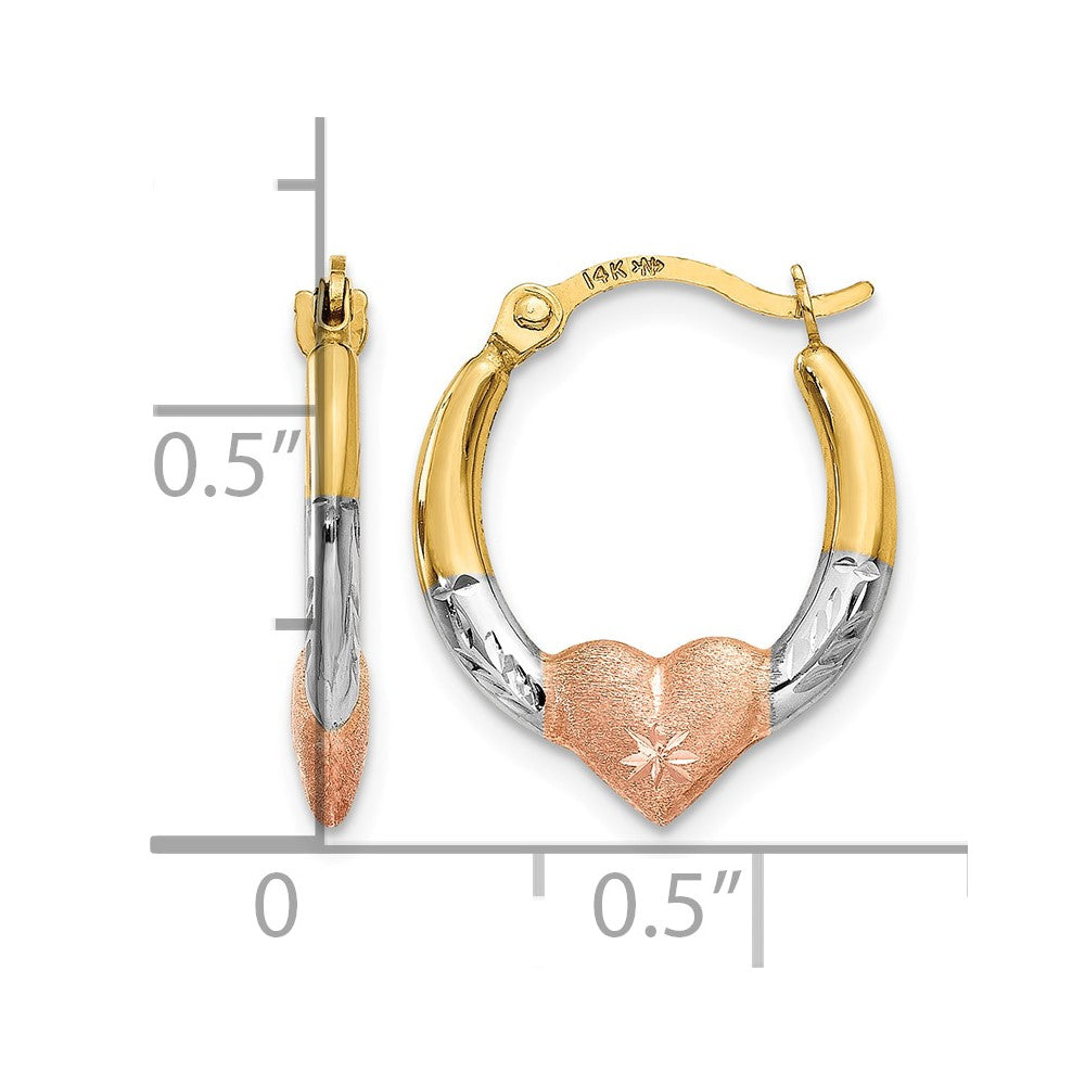 14K & White and Rose Rhodium Heart Hoop Earrings
