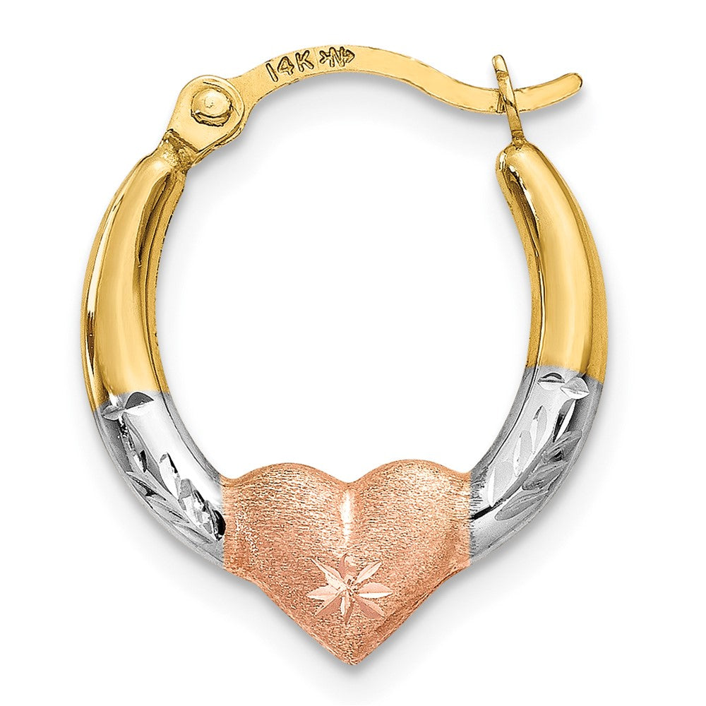 Single 14K & White and Rose Rhodium Heart Hoop Earring