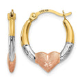 14K & White and Rose Rhodium Heart Hoop Earrings