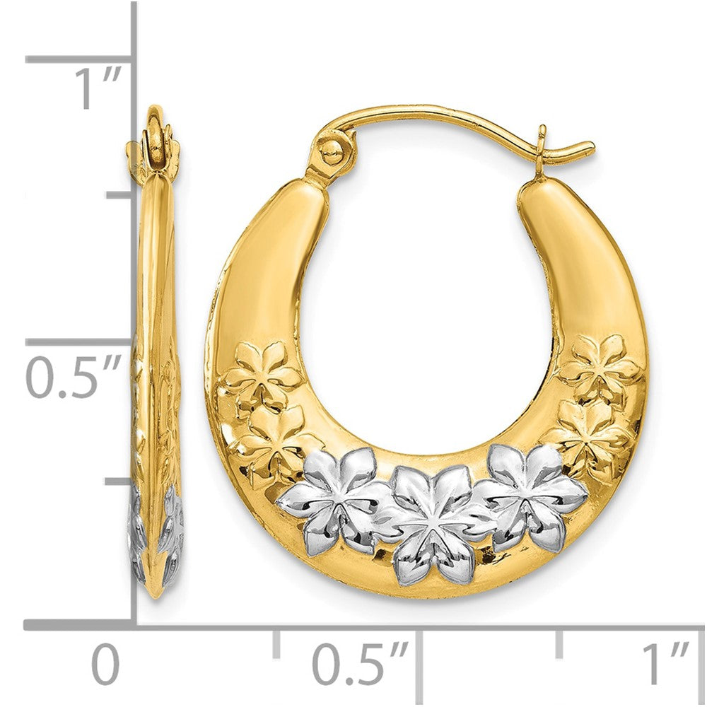 14K & Rhodium Hollow Flowers Hoop Earrings