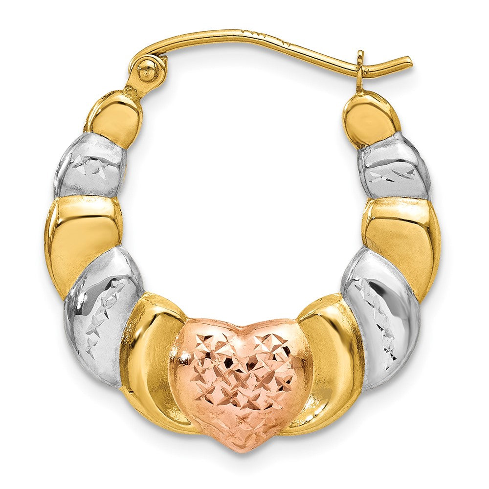 Single 14K & White and Rose Rhodium Scalloped Heart Hoop Earring