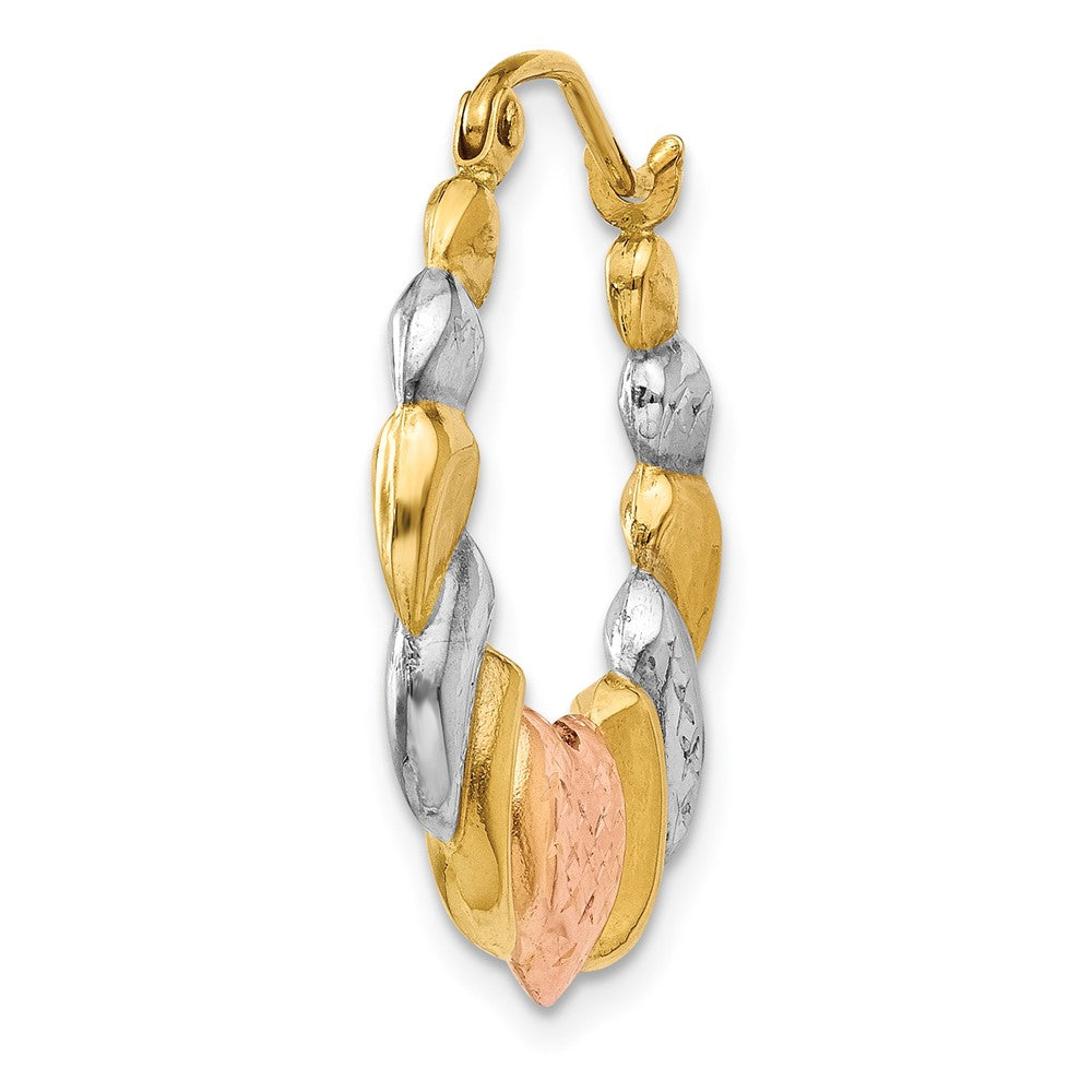 Single 14K & White and Rose Rhodium Scalloped Heart Hoop Earring